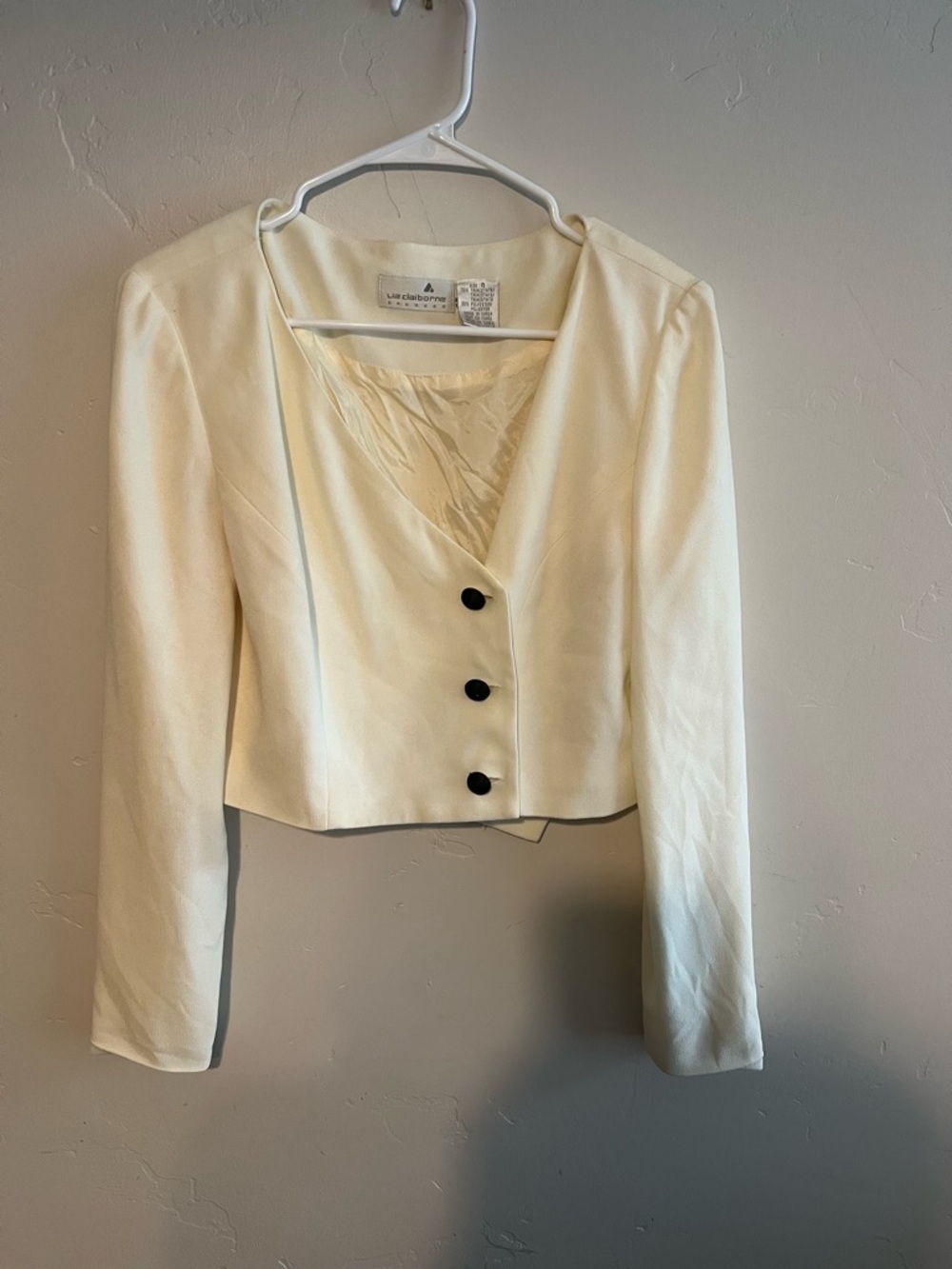 Vintage White Cropped Women's Blazer Jacket - Classic Button Front